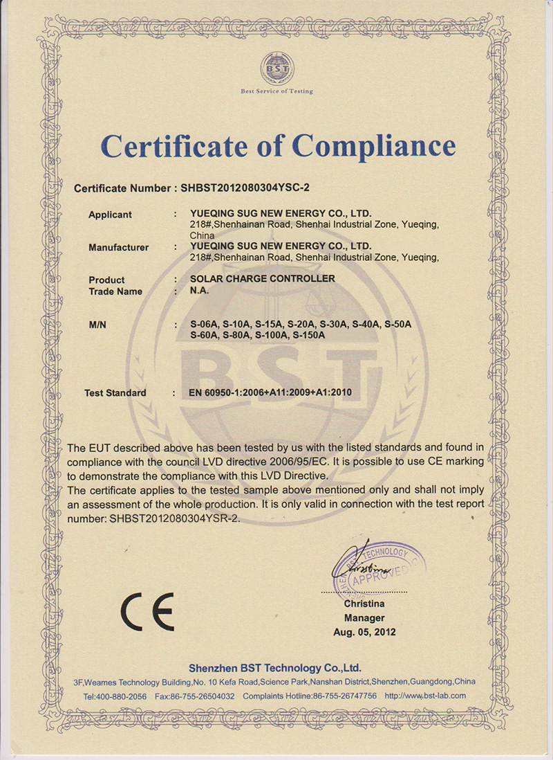 China SUG NEW ENERGY CO., LTD Certification